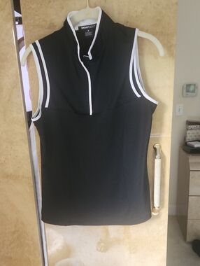 "SALE"--Like New - DKNY Golf Women's Black Sleeveless Polo Tank with White Trim